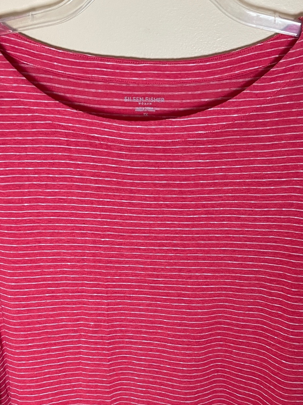 Eileen Fisher Dress Size 1X Red Striped Organic Linen Pockets 3/4 Sleeves - Picture 6 of 12